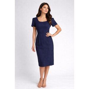 Taurus II Navy Linen Blend Dress 12P Petite Short Sleeve Knee Length Comfort